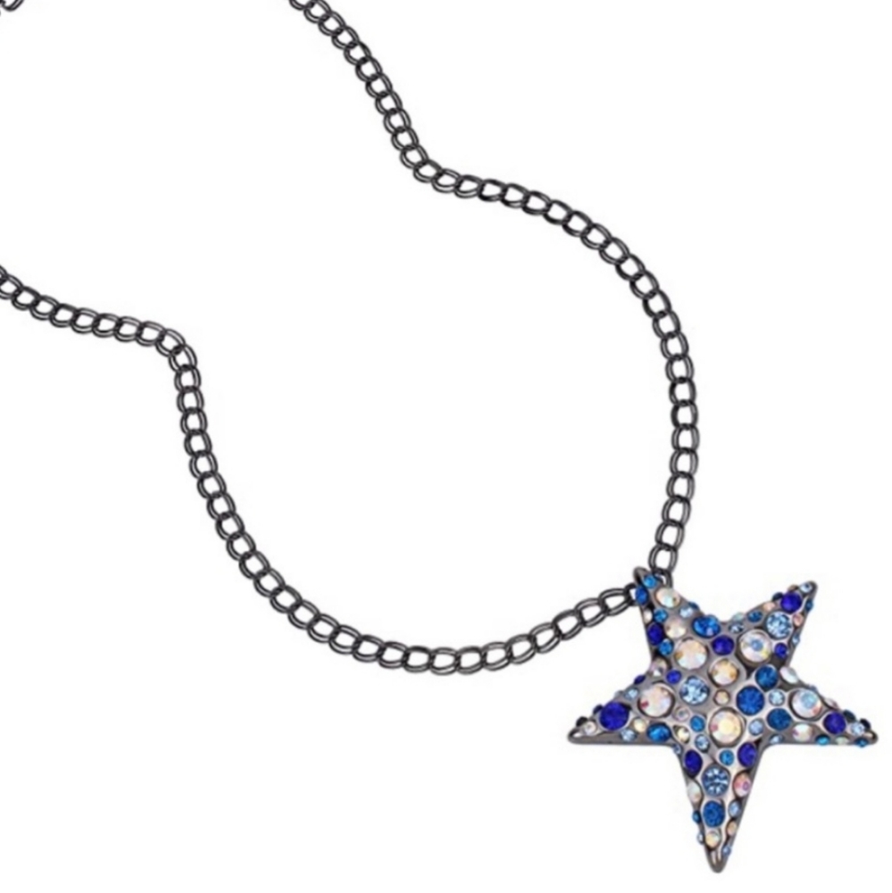 Betsey Johnson Star Necklace blue rhinestone rare new with tags silver pendant